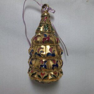 Vintage Cloisonne Christmas Tree Ornament gold blue green red enamel 4" Holidays